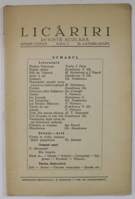 LICARIRI , REVISTA SCOLARA , ANUL I , NR. 1-2 , FEBRUARIE - MARTIE , 1937 foto