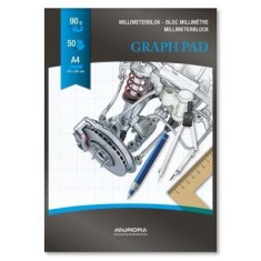 Hartie milimetrica A4, 50 file - 90gsm, AURORA Raphael - fond albastru