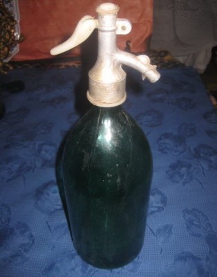 219A- Sticle sifon vechi 1l cap metalic cu peste, inaltime 32 cm. foto