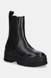 Tommy Jeans ghete chelsea de piele TJW CHELSEA FLATFORM BOOT femei, culoarea negru, cu platforma, EN0EN02597