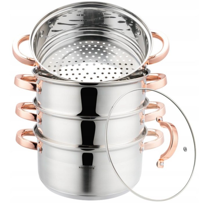 Set de 5 piese, oala pentru fiert cu abur, inox, diametru 22 cm, capacitate 4 litri, Klausberg