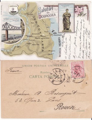 Constanta, Dobrogea - Litografie-Statuia Ovidiu, Podul Cernavoda foto