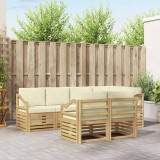 vidaXL Set canapea sectională lemn acacia exterior alb crem 245cm perne gradina terasa