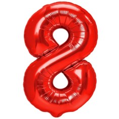 Balon din Folie Metalizata Cyrax, Figurina Cifra, Tema Aniversare 40 cm, Ambalaj Individual, Pai inclus, Umflare cu Aer sau Heliu, Rosu, Cifra 8
