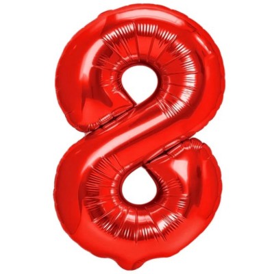 Balon din folie metalizata flippy, figurina cifra, tema aniversare 40 cm, ambalaj individual, pai inclus, umflare cu aer sau heliu, rosu, cifra 8 foto