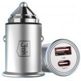 Incarcator Auto 3MK HyperCharger, 30W, 5A, 1 x USB-A - 1 x USB-C, Argintiu