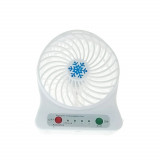 Ventilator de birou cu acumulator 18650 incorporat, lungime de 14cm, cablu de alimentare microUSB, 13313, alb