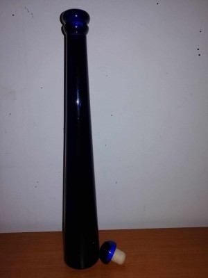 Vas decantor recipient de sticla albastru cobalt cu 2x dop de sticla si pluta foto