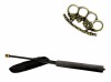 Set Autoaparare: Baston Telescopic Flexibil 47cm Negru, Pumnal/Box Craniu Otel, Husa Curea