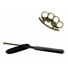 Set baston telescopic flexibil negru 47 cm + pumnal/box crani