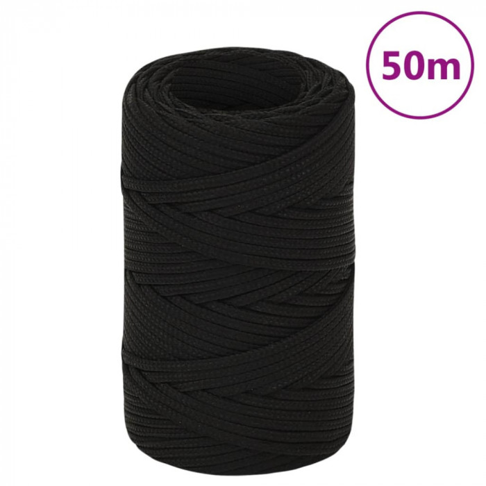 vidaXL Fr&acirc;nghie de lucru, negru, 2 mm, 50 m, poliester