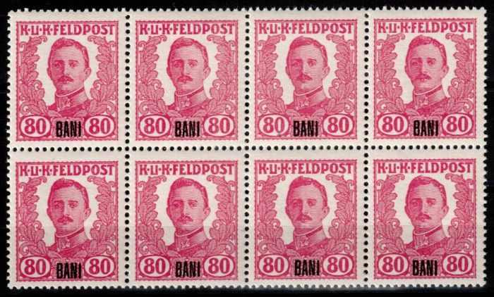 Romania 1918, Ocupația austriacă, MICHEL XII, bloc de 8, MNH LUX! RARITATE!