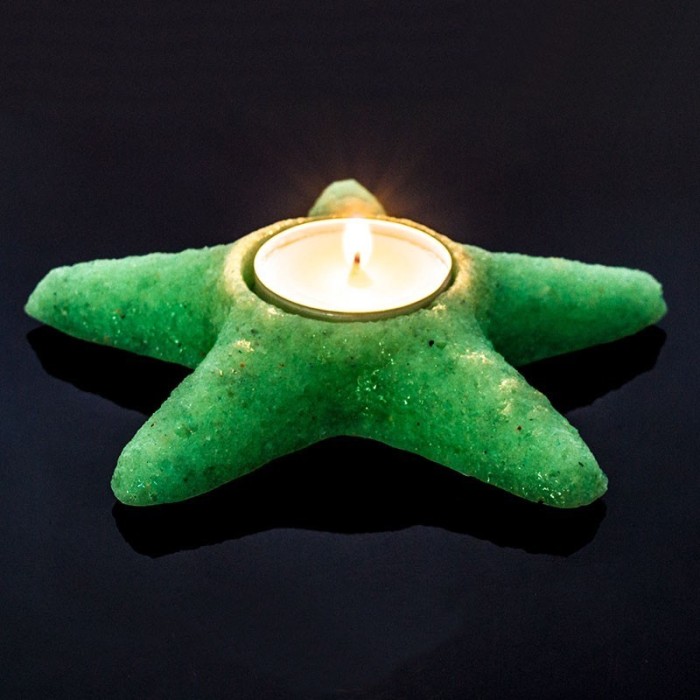 Suport lumanare luminescent, mini steluta, acryl, diametru 4 cm - Albastru fosforescent - textura nisipoasa