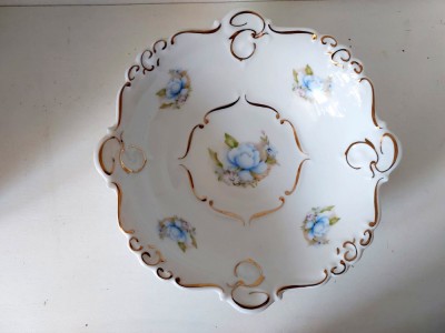 Bol Porfin Cluj Napoca poretelan motiv florar, margini aurite 25cm diam x 7cm in foto