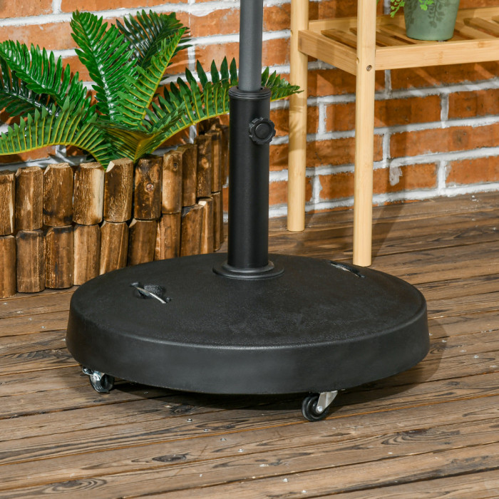 Outsunny Baza pentru Umbrela de 23.5kg con 2 Manivele si Roti Blocabile, Postament pentru Umbrela din Rasina si Otel, &Oslash;53x41 cm, Negru