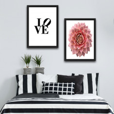 Set 2 tablouri decorative, Love Pink Flower Set, PAL, Hartie, Multicolor