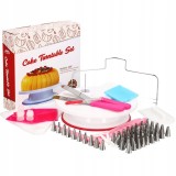 Set patiserie cu platou rotativ, 200 piese cu sabloane pentru ornarea prajiturilor Household NewTrend