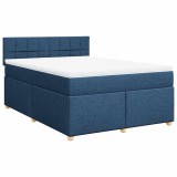 Cumpara ieftin Pat box spring cu saltea, albastru, 140x200 cm, textil