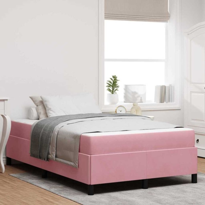 vidaXL Cadru de pat cu saltea Roz și alb 120 x 190 cm Catifea 3399053