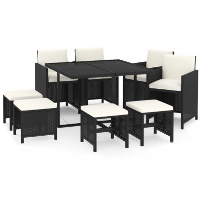 Set mobilier de gradina cu perne, 9 piese, negru, poliratan foto