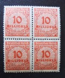 Germania Reich-ul German 1923 Hiperinflație 10 Milioane Mărci 10 Millionen Roșu-Portocaliu Bloc de 4 Neștampilat - OREF1