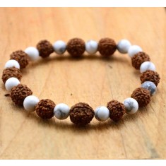 Bratara cu Rudraksha (Rudraska) si margele de howlit