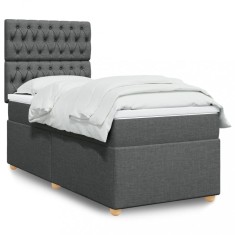 vidaXL Pat box spring cu saltea, gri &icirc;nchis, 80x200 cm, textil 3291115
