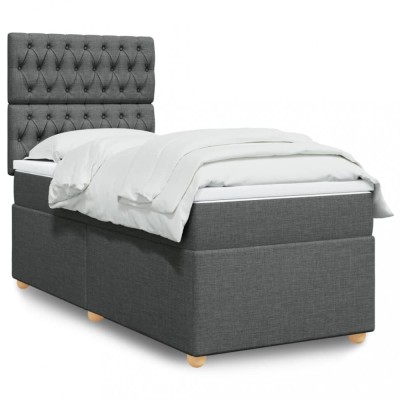 vidaXL Pat box spring cu saltea, gri &amp;icirc;nchis, 80x200 cm, textil 3291115 foto