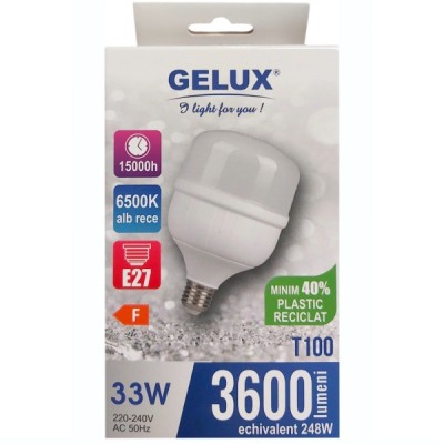 Bec ECOLED 33W lumina rece T100 E27 6500K GL-LEDTI0033 CNN50029 foto
