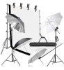 Kit studio foto,lumini,4 umbrele alb,negru,suport fundal reglabil 2x3m,2 becuri 135W, 2 panze fundal alb, negru, Dactylion
