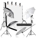 Cumpara ieftin Kit studio foto,lumini,4 umbrele alb,negru,suport fundal reglabil 2x3m,2 becuri 135W, 2 panze fundal alb, negru, Dactylion