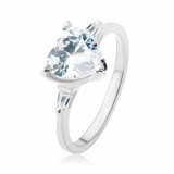 Inel de logodnă din argint 925, zirconiu strălucitor &icirc;n formă de inimă, transparent - Marime inel: 53