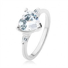 Inel de logodnă din argint 925, zirconiu strălucitor în formă de inimă, transparent - Marime inel: 58