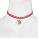 Colier Choker, Model Inimă, Catifea, Roz, Oem