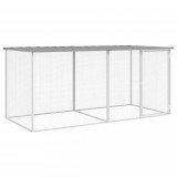 Cumpara ieftin Cusca pentru gaini cu acoperis, gri deschis, 203x98x90 cm, otel galvanizat