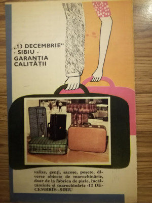 1971, Fabrica 13 DECEMBRIE, SIBIU 15 x 24 cm piele, marochinărie, valize, poșete foto