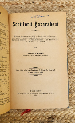 SCRIITORI BASARABENI - PETRE V. HANES, 1930 foto