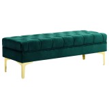 HOMCOM Bancă Hol, cu Husă Capitonată din Catifea cu Picioare Metalice pentru intrare, dormitor sau sufragerie, 118x45x42 cm, Verde | Aosom Romania