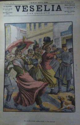 Ziarul Veselia : DIN NASDRAVANIILE CARNAVALULUI, gravură, 1905 foto