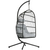 Outsunny Scaun Suspendat Tip Ou, Leagăn pentru Exterior cu Suport și Centură de Siguranță, Negru/Gri Deschis | Aosom Romania