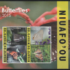 Niuafo'ou 2015-Fauna,Fluturi,bloc 4 valori dantelate,MNH,Mi.Bl.62