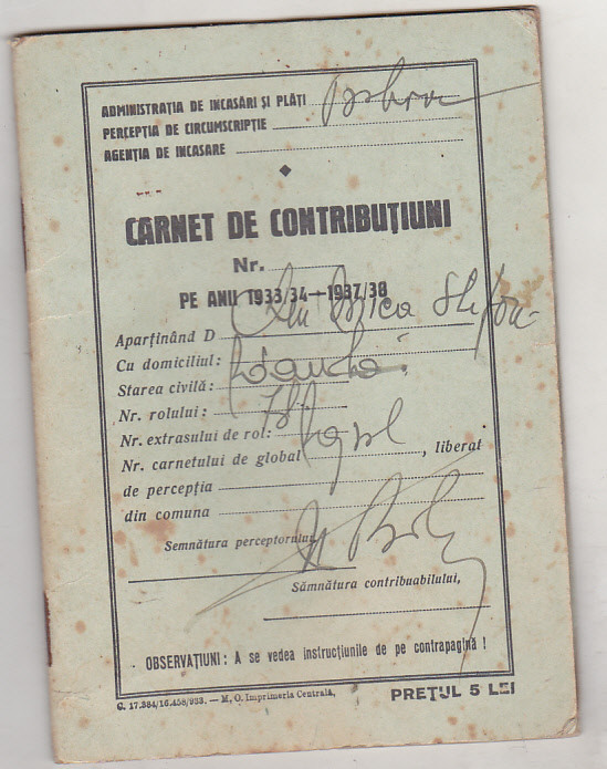 bnk div Carnet de contributiuni - 1935-1936