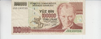 B11 5 - Bancnota foarte veche - Turcia - 100 000 lire foto