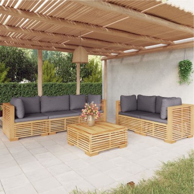 vidaXL Set mobilier grădină cu perne, 6 piese, lemn masiv de tec 3100872 foto