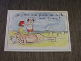 Carte Poștală Comică Vintage Franța - Castele de nisip cu tata! Plajă