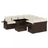 Cumpara ieftin Set canapele de gradina cu perne, 9 piese, maro, poliratan