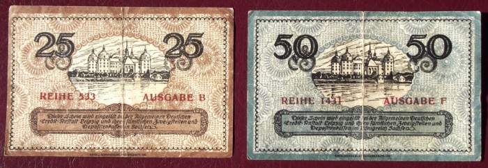 Germania lot 2 notgeld 25 + 50 pfennig 1918 1921 Dresden **