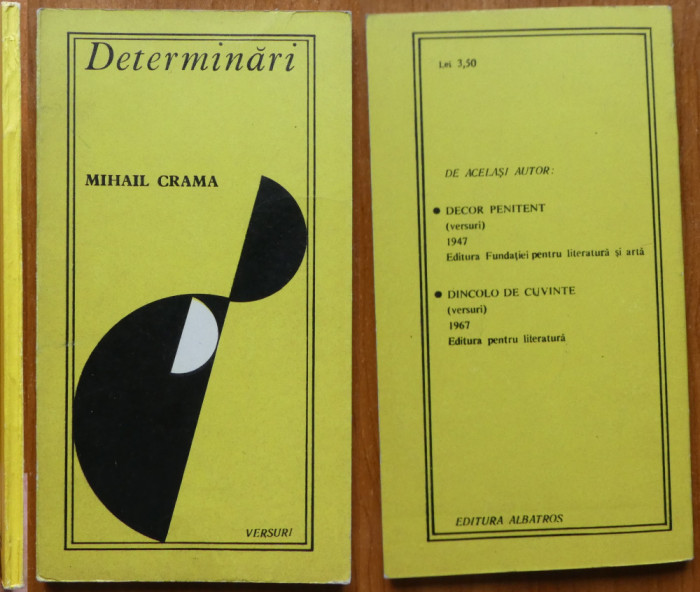 Mihail Crama, Determinari, 1970, ed. 1, autograf catre Doru Cosma si carte post.