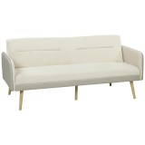 HOMCOM Canapea Extensibilă 3 Locuri Convertibilă cu Cotiere din PU, Colțar Reclinabil Clic Clac &icirc;n Catifea cu Picioare Metalice și Cadru din Lemn, pen