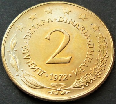 Moneda 2 Dinari - RSF YUGOSLAVIA, anul 1972 *cod 3249 = UNC foto